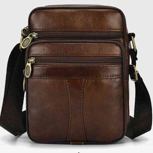 Casual Homme Poitrine Pack Peau De Vache En Cuir Véritable Mâle Bandoulière Messenger Sacs De Mode Multi-couche Zipper Étanche Sac À Bandoulière Y220524