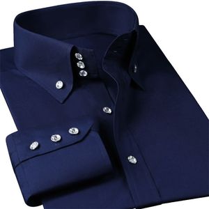 Chemise de robe décontractée pour hommes à manches longues Bouton de luxe en coton de soie Chemise Slim Fit Couture à la main Mode sans repassage Western Design 210708