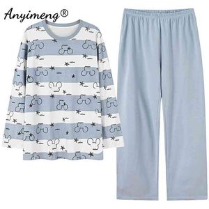 Casual Men's Pyjamas Set Plus Size 3xl 4xl Cotton Sleepwear for Men Chic Pyjamas Fashion Home Suit Spring Autumn Loungewear 210812