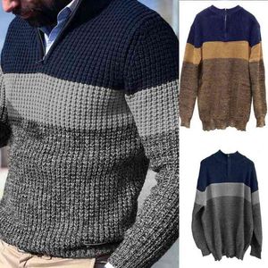 Suéter informal para hombre, suéter tejido con bloques de Color para otoño e invierno, suéter recto cálido, prendas de punto para hombre, ropa de calle para hombre L220730