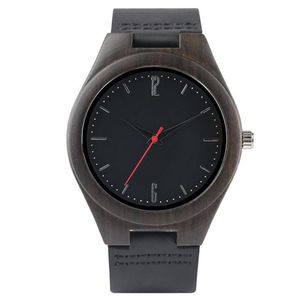 Relojes casuales para hombres Reloj de madera natural negro Reloj de cuarzo analógico masculino Reloj de pulsera de bambú con pulsera de cuero Correa de regalo Reloj242K