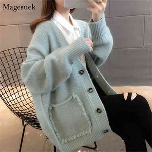 Casual Plus Taille Femme Sweaters Simple Tricoté Swick Noël Femmes V Cou Hiver Vert Cardigan 11728 210512