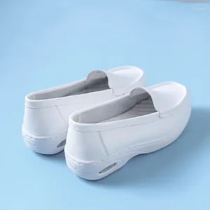 Zapatos Casuales Air Cushion Mujer Cuero Trabajo Pies Transpirables Cuña Plana Cómoda Suela Blanda Blanco Grueso