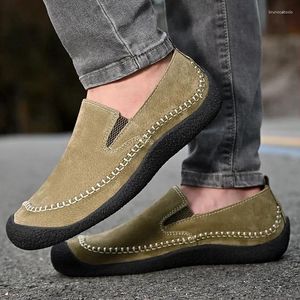 Zapatos informales Otoño Autumn Men's Genuine Leather Flat Loafers 2024 Fashion Round Toe Slip On for Men Outdoor Shalwwin Walking