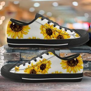 Chaussures décontractées belles baskets de tournesol à fleurs jaunes pour femme basse toile blanche Designer dames plus taille 44
