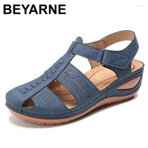 Zapatos Casuales BEYARNEShoes Sandalias Exteriores Traje Mujer Beige Verano Tacones De Mujer Med Negro Bajo Niñas Confort Medio Moda PU Calado