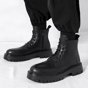 Zapatos Casuales Clásicos De Invierno Botas De Tobillo Occidentales Para Hombre Cuero Artificial Altos Negocios Formales Con Cordones Moda Motocicleta