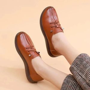 Chaussures décontractées comémore Women's Office Office Shoe Femmes Slip on Moccasins 2024 Classic Leather Oxfords Ladies Lace Up Flats