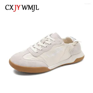 Zapatos casuales cxjywmjl de cuero genuino femenino zapatillas de zapatilla primavera de verano luces vulcanizadas damas deportes skate blanco