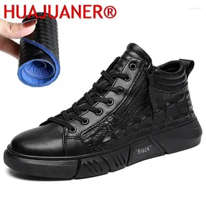 Chaussures décontractées Fashion en cuir noir Drive de qualité plate pour hommes pour hommes Crocodile Match High Top Sneakers Mens