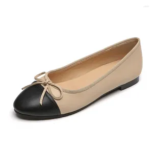 Chaussures décontractées Couleur féminine Matching Bow Ballet Single Black Abricot Round Head Flats Big Yards 41