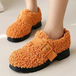 Zapatos casuales Faux oveja lana pelaje invierno chicas cálidas plano naranja slip-on stap strep stap de moda mocasines