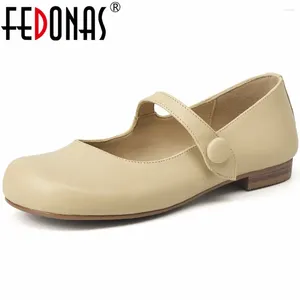 Chaussures décontractées Fedonas Arrivée Femmes Pumps 2024 Printemps Summer Round Toe Concis Great Le cuir Mary Janes Working femme