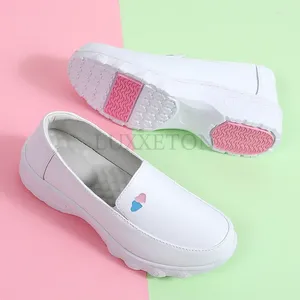 Zapatos casuales de cuero genuino grueso soleado blanco para enfermeras mujeres suave ligero trabajo transpirable