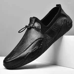 Chaussures décontractées faites à la main en cuir pour hommes, mocassins fendus de qualité de conduite, outillage