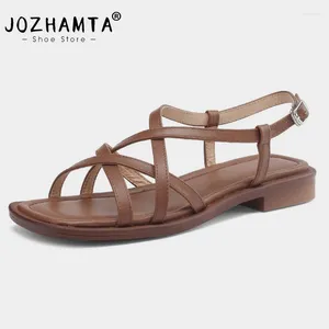Chaussures décontractées Jozhamta Taille 34-43 Femmes Gladiator Sandales Real Leather Strappys Flats Summer 2024 Daily Beach Dressy Talons bas