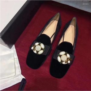 Zapatos casuales Koovan zapatos planos para mujer 2024 gamuza cabeza cuadrada diamantes de imitación perlas hebilla negro plano mocasines mujeres barco Scoop niñas