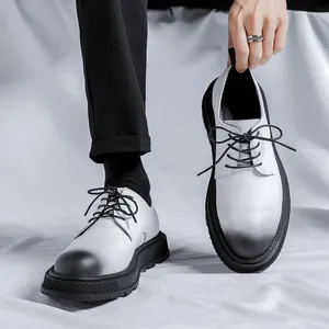 Zapatos Casuales Estilo Coreano Hombres Moda Vestido De Fiesta De Boda Cuero Original Negro Blanco Zapato De Plataforma Transpirable Caballero Calzado Masculino