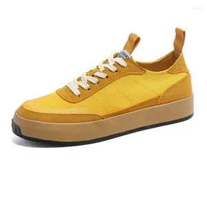 Chaussures décontractées Style coréen toile jaune hommes Harajuku baskets glace soie respirant vulcanisé plat