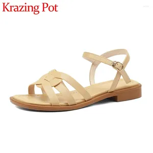 Chaussures décontractées Krazing Pot Natural Leather Peep Toe Bas Talon Summer Young Ladme Daily Wear Leisure Backle Strap Classic Women Sandals L73