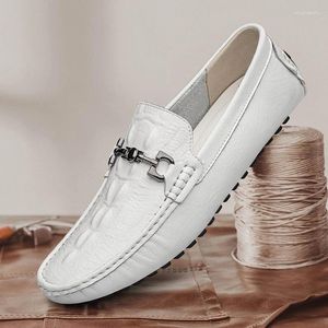 Mocassins en cuir blanc pour hommes, chaussures décontractées, élégantes, confortables, à enfiler, robe de conduite, mocassins plats