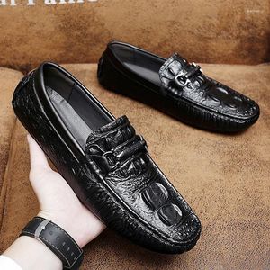 Chaussures décontractées hommes sans lacet mocassins hommes motif Crocodile mocassins en cuir véritable été mocassins appartements conduite formelle