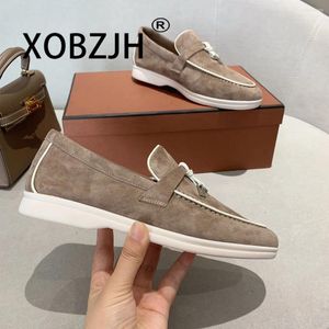 Zapatos informales, mocasines de verano para mujer, mocasines para caminar, gamuza negra, cuero genuino, informal, cierre de Metal, borla, zapatos planos sin cordones para conducir