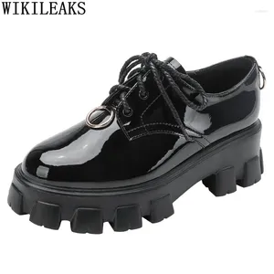Casual Shoes Platform Leather 2024 Fashion Women Block Heels Oxford para botas de patente Femenina