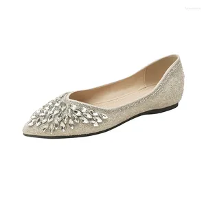 Zapatos casuales Zapatos planos con punta en punta Mujer Punta puntiaguda Barco con diamantes de imitación