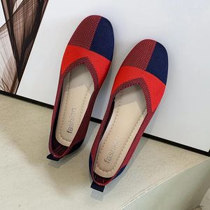 Chaussures décontractées Red Black Grid Modafers Femme 2024 Ballet Knit Flats Dames Brand Design à carreaux Slip-On Moccasin