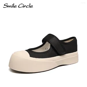 Chaussures décontractées Smile Circle Mary Jane Summer Toile plate pour femmes rond