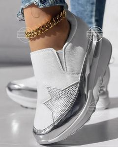 Chaussures décontractées baskets femme strass motif étoile plateforme Muffin mocassins argent femme sans lacet Zapatos De Mujer