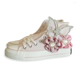 Chaussures décontractées Spring Femmes Fashion Fashion Handmade Girl Purple Vulcanie Sneakers 3D Butterfly Flower Low Flat