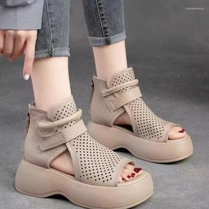 Zapatos casuales cuñas peep toe sandalias sólido verano mujer en venta 2024 moda pu cremallera hueco tacón bajo