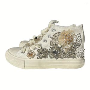 Zapatos casuales Mujeres lienzo alto Top primavera Autumn Big Crystals Flores cómodo Corción fácil caminando