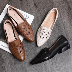 Chaussures décontractées en cuir Pu pour femmes, mi-talon, ajouré, carré noir, bureau formel, printemps