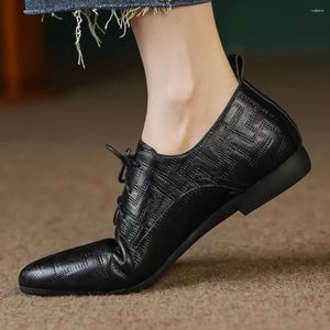 Zapatos informales de piel auténtica para mujer, planos con cordones, Oxford, estilo británico, puntiagudos, de alta calidad, suaves y cómodos