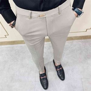 Casual Slim Fit Mens vestido pantalones streetwear traje 34 pantalones de oficina de caballeros de alta calidad todo fósforo longitud del tobillo 210715