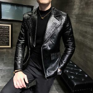 Casual Snake Leather Jacket Coat Hombres Diseño de otoño Biker Color sólido PU Chaquetas de cuero Hombres Estilo británico Hombres Motocicleta Vintage 211009