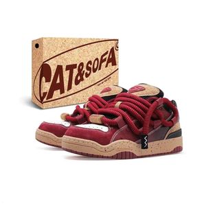 Chat et canapé Chaussures de planche basses série tresse sale homme femme rouge vin