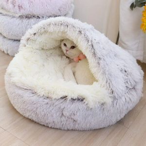 Cat Bed, Plush Hooded Cat Beds for Indoor Cats, Calming & Self Warming Cat Bed Cave, Cozy for Indoor Cat or Small Dog Bed, Non-Slip Bottom
