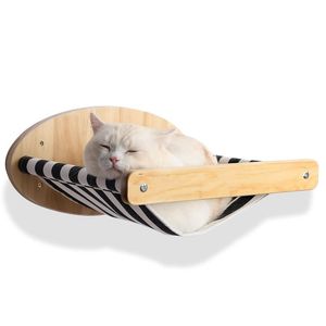 Lits pour chat meubles 4 étages en bois échelle pour animaux de compagnie support de jeu hamac fixable au mur en bois massif jouet grimpeur lit