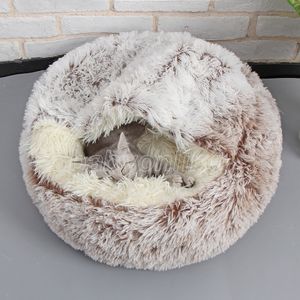 Lits pour chats meubles en peluche lit pour chien maison chaud rond chaton nid d'hiver Semi-fermé chenil chats canapé tapis panier sac de couchage HDW0001