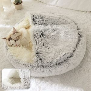 Cat Beds Furniture Winter Long Plush Pet Bed Round Cushion House Warm Basket Sleep Bag Nest Kennel 2 In 1 For Small Dog dgs 230309