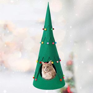 Cat Beds Pet Supplies Christmas Green Felt Mat Nest Cute Festive Atmosphere Fur Ball Tree House