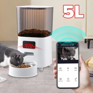 Comederos para gatos automáticos con cámara para mascotas para perros y visión nocturna Audio bidireccional Vídeo inteligente WiFi Dispensador de alimentos Control remoto 231116