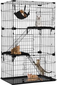 Porte-chats à 3 niveaux de 67 pouces, cage à furet, chenil, parc avec hamac gratuit, 3 portes avant