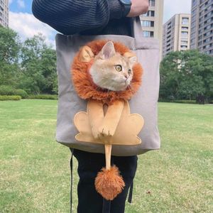 Cat Carriers Soft Pet Lion Design Portable Breathable Canvas Bag Dog Carrier Bags Outgoing Travel Pets Handbag With Zippers