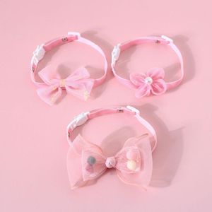 Collares para gatos, collar encantador de Organza rosa, lazo ajustable, flores de perlas, dibujos animados, perro dulce, decoración para mascotas