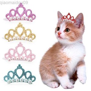 Cat Costumes 1PC Cute Pet Dog Hair Clips Small Dogs Faux Pearl Crown Shape Bows Hair Clips Cat Hair Grooming Headdress Pet Accessoires AA230321